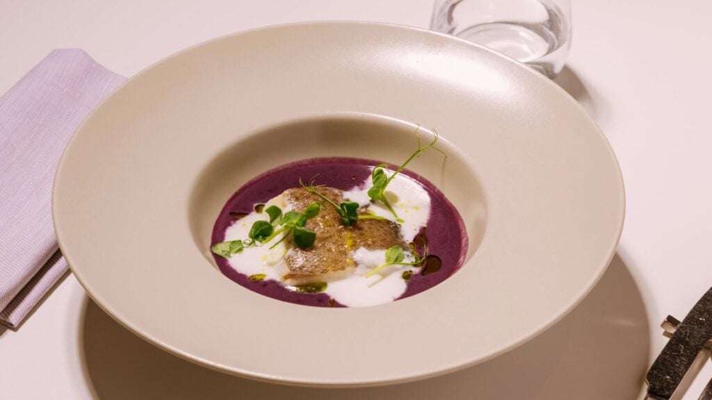 Merluzzo con crema di barbabietole e burrata